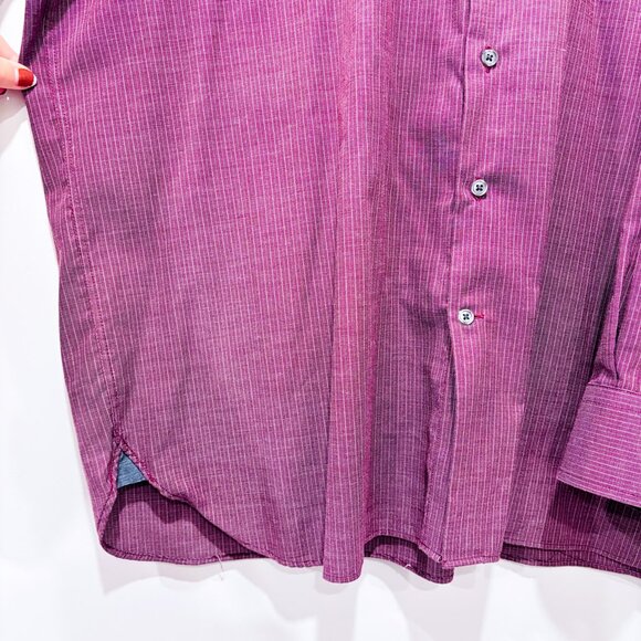 JOSEPH ABBOUD | Burgundy micro-stripe shirt | Classic cotton | Men's XXL * - Picture 6 of 8